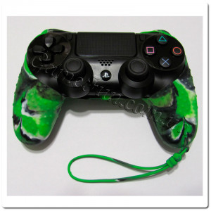 PS4 cиликоновый чехол для джойстика (Камуфляж)(Green-black) с ремешком PS4 cиликоновый чехол для джойстика (Камуфляж)(Green-black) с ремешком