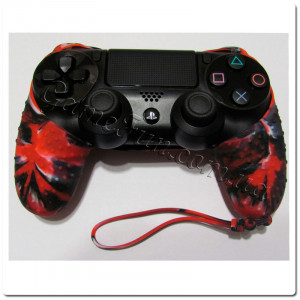PS4 cиликоновый чехол для джойстика (Камуфляж)(Red-black) с ремешком PS4 cиликоновый чехол для джойстика (Камуфляж)(Red-black) с ремешком