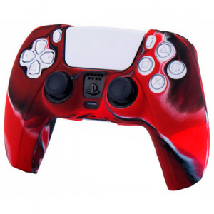Силиконовый чехол для джойстика PS5 Dualsense камуфляжный красный Силиконовый чехол для джойстика PS5 Dualsense камуфляжный красный