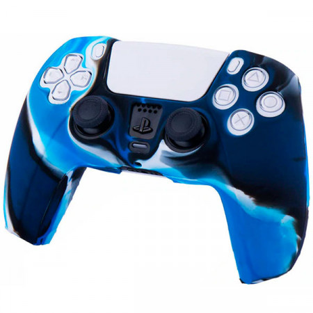 Силиконовый чехол для джойстика PS5 Dualsense камуфляжный синий